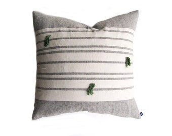 Grey and White horizontal stripe pillow cover, minimalist pillow, sofa pillows 22 inch - POOJA pillow cover SAMPLE SALE