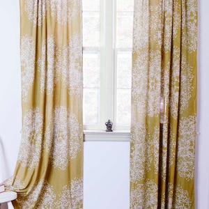 Yellow curtain panel window curtain treatment mustard printed home living houseware - ONE panel - Tree Forest  44"w x 84"L/ 96"/ 108"
