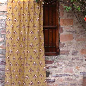 Mustard Block Print curtain panel window treatment natural dye home living houseware, One Panel - MINAR