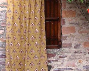 Mustard Block Print curtains panels window treatment natural dye home living houseware - MINAR