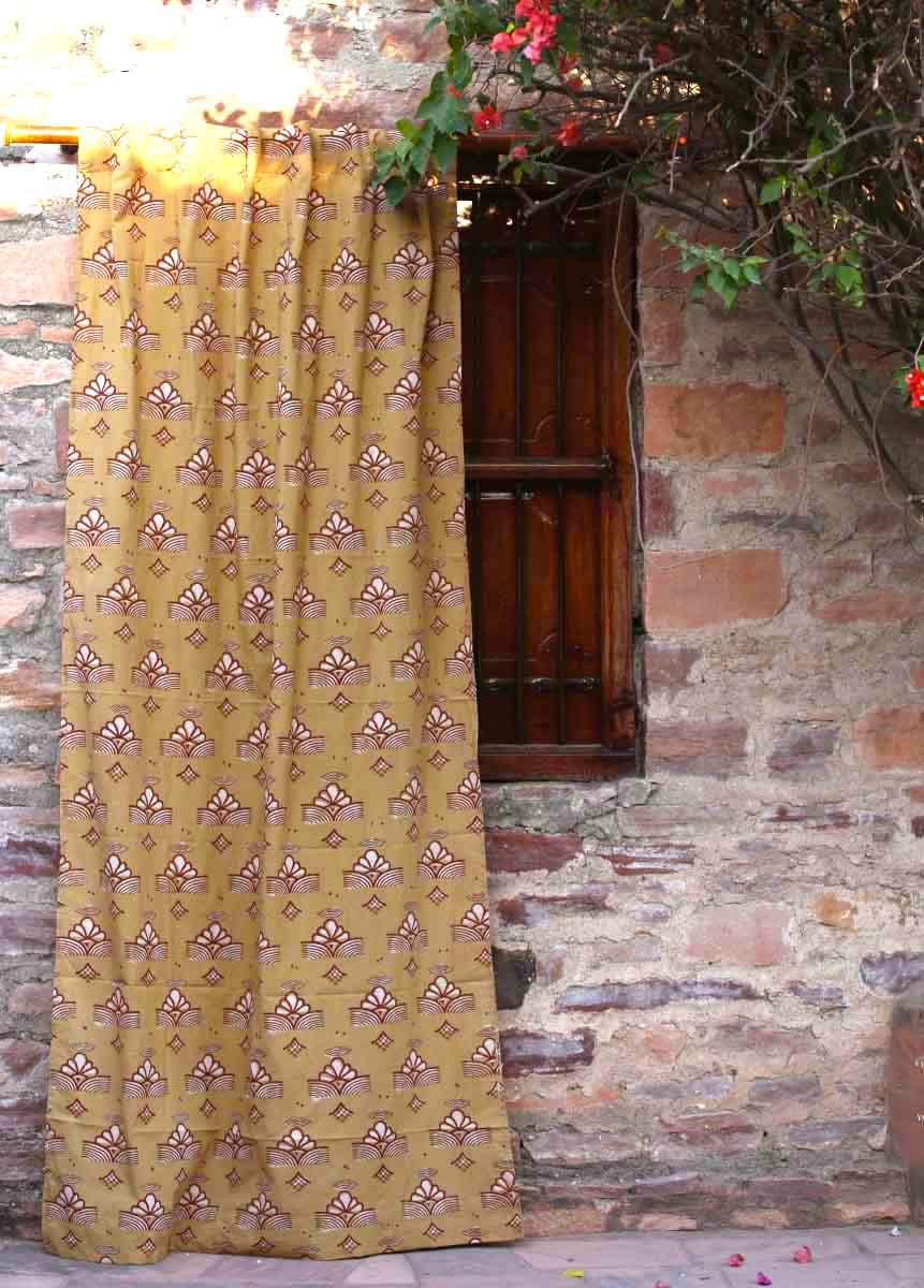 Mustard Block Print curtain panel window treatment natural dye home living houseware, One Panel - MINAR