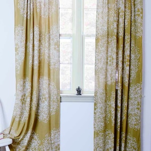 Yellow window curtain, Block printed natural dye home and living housewares Tree Forest  44&quot;w x 84&quot;L - SAMPLE SALE SINGLE