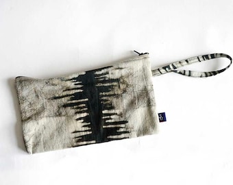 Black and White purse clutch for makeups travel pouch block printed / conscious gifts under 10 / plant dyed for women / Noire