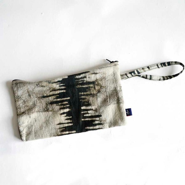 Black and White purse clutch for makeups travel pouch block printed / conscious gifts under 10 / plant dyed for women / Noire