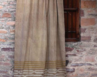 Neutral Block Print Curtain, Boho Natural Dyed Cotton Drapery, 56 inch Wide Window Panel for Living Room or Bedroom | RA Curtain SAMPLE