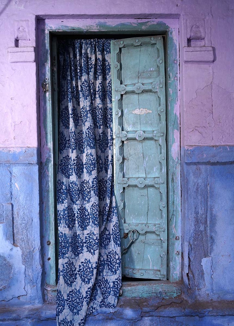 Indigo blue and white bedroom window curtain is sold per Panel cotton hand block printed Home and Living LEAH image 1