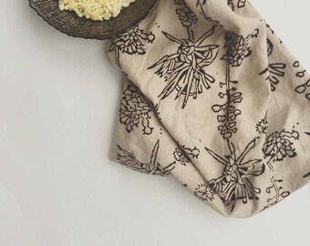 Tea Towel, Kitchen Towel, beige, ivory, cactus, fern towel, washcloth, organic cotton, shabby chic, block print house warming Gift - CACTUS