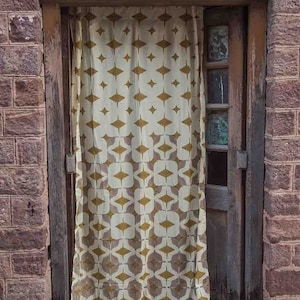 Gold Beige printed bohemian Window Curtains / Block Print  Curtains Ogee Print / Natural Dye Plant Dye Bedroom Panels - Golden Escape SAMPLE