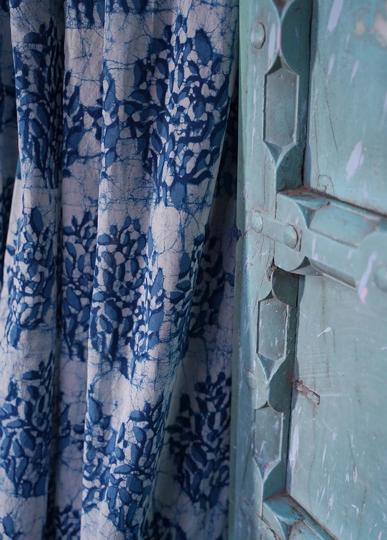 Indigo blue and white bedroom window curtain is sold per Panel cotton hand block printed Home and Living LEAH image 8