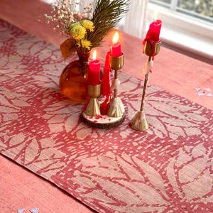 Pink Cotton Linen Table Runner - Rosette Design, Hand Dyed Organic Cotton, Eco-Friendly 16&quot;x90&quot; for Stylish Dining