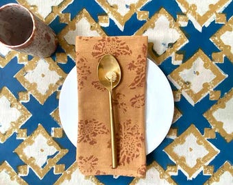 Wedding Cloth Napkin, Organic Cotton Table Linens, Red Gold Dinner Napkin, Eco Friendly Table Decor - Marigold SAMPLE