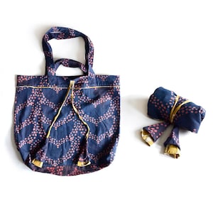 Indigo Cotton Tote Bag, Large Reusable Grocery Bag, Block Print Shopping Bag, Eco-friendly Market Bag | MOBY