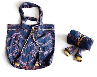 Indigo Cotton Tote, Large Reusable Grocery Carryall, Block Print Shopping Bag, Eco-Friendly - Moby