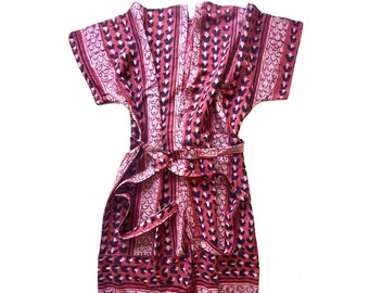 Red Kimono Robe Lightweight Cotton Silk Block Print Lounge Coverup Resort Wear – Ruby Boobie