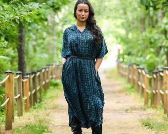 Resort Modal Shirt Dress Hand Block Print Button Down Boho Vacation Dress - SUNNY