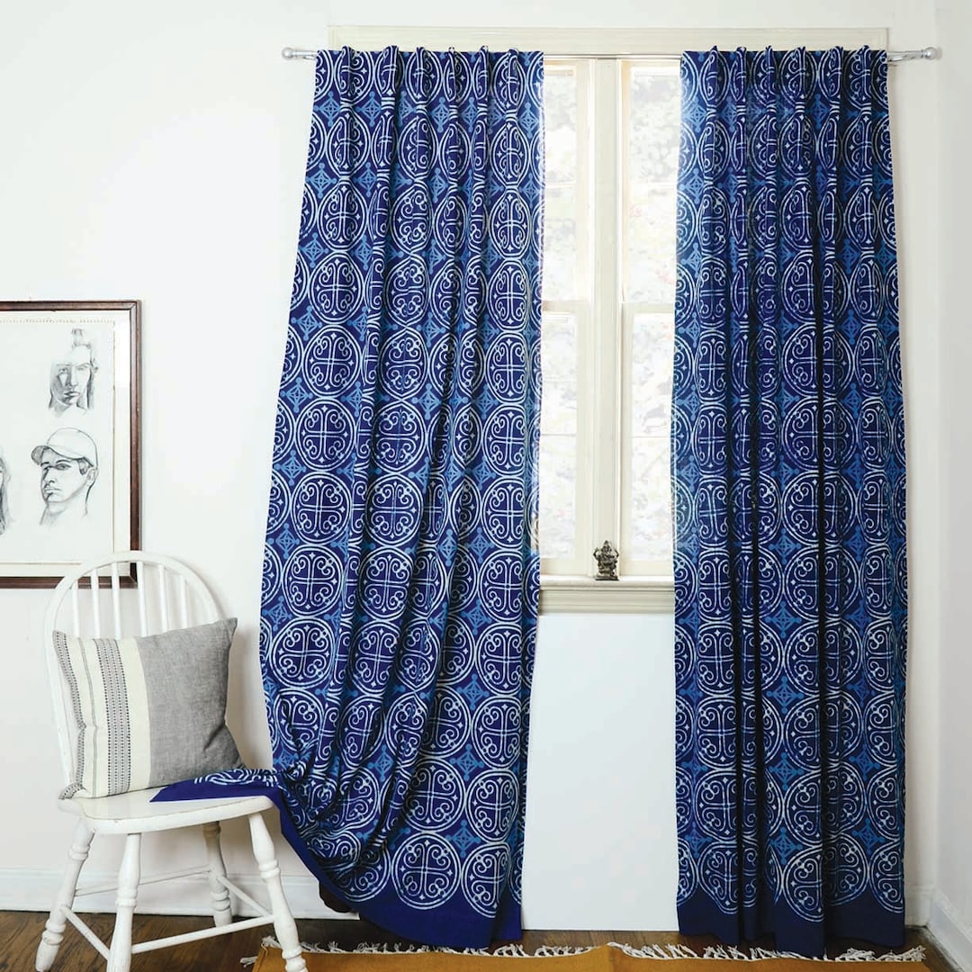 Dark Blue Window Panel Navy Window Curtain Bohemian Home Decor ...