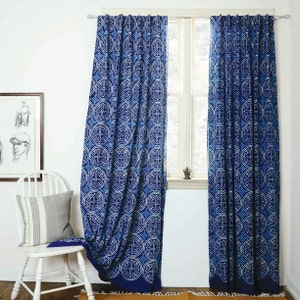 Indigo curtain Blue curtain window boho bedroom home decor block print home living ONE panel - GREECE Indigo