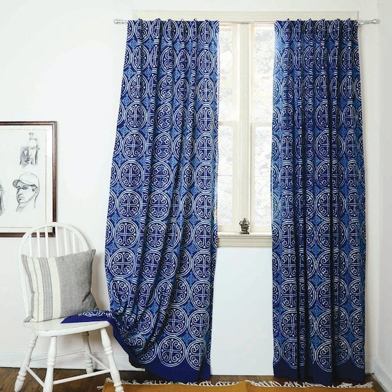 Navy patterned curtains deals