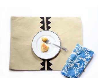 Ivory Placemat, Organic cotton mats, place setting, block printed table setting, bohemian table decor - Triangle Placemat SAMPLE SALE