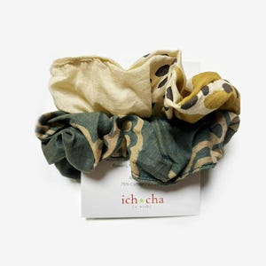 Scrunchie Set of 2 Cotton Silk Block Print Handmade Hair Ties Eco Friendly Gift - SAMPLE