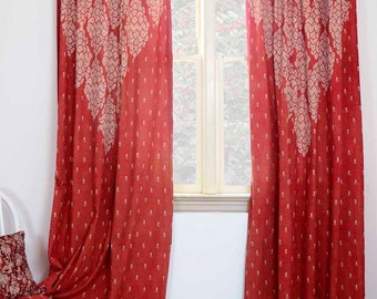bohemian red window curtain, boho bedroom drape, dorm room panel, block printed natural dye red polka dot 1 curtain - SHANTI