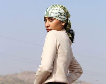 Sciarpa Di Satin Donna - Bandana Turbante Floreale Verde Per Capelli, Collo E Serate - Foto 7