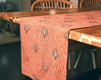 Coral Floral Block Print Organic Cotton Table Runner - Omelia