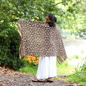 Geometric Block Print Scarf, Cotton Silk Wrap, Hand Dyed Unisex Shawl, Ethical Gift Idea - Mansa Scarf