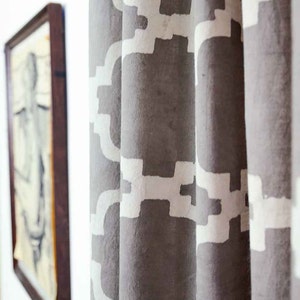 Grey curtains SAMPLE SALE Geometric window curtains Tile Ogee Modern Lattice curtains bedroom drapes 44 x 84 home living -1 panel CHAINLINK