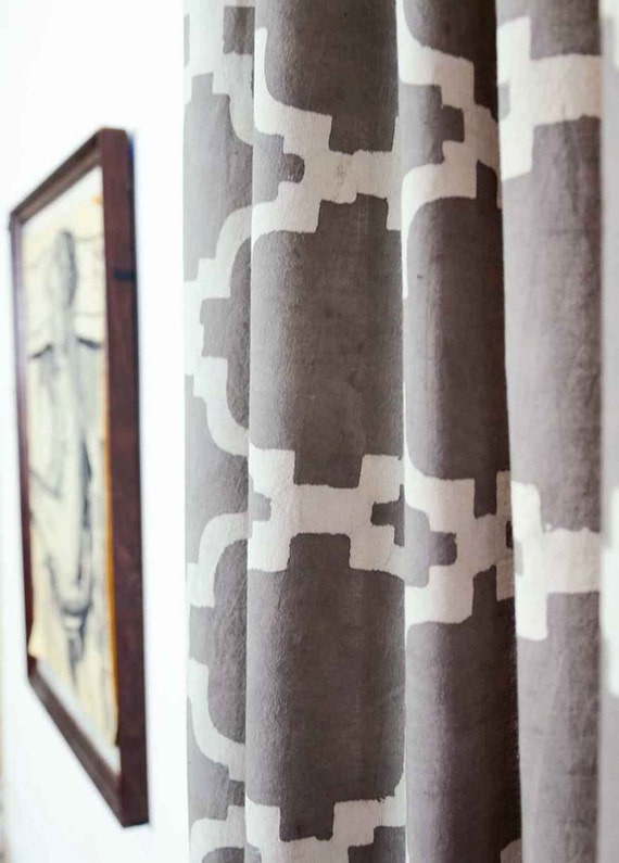 Window Curtains Geometric Pattern Tile Ogee Modern Lattice Etsy