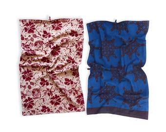 Botanical Block Print Tea Towels Set, Organic Cotton Kitchen Towels Bloom Chakra