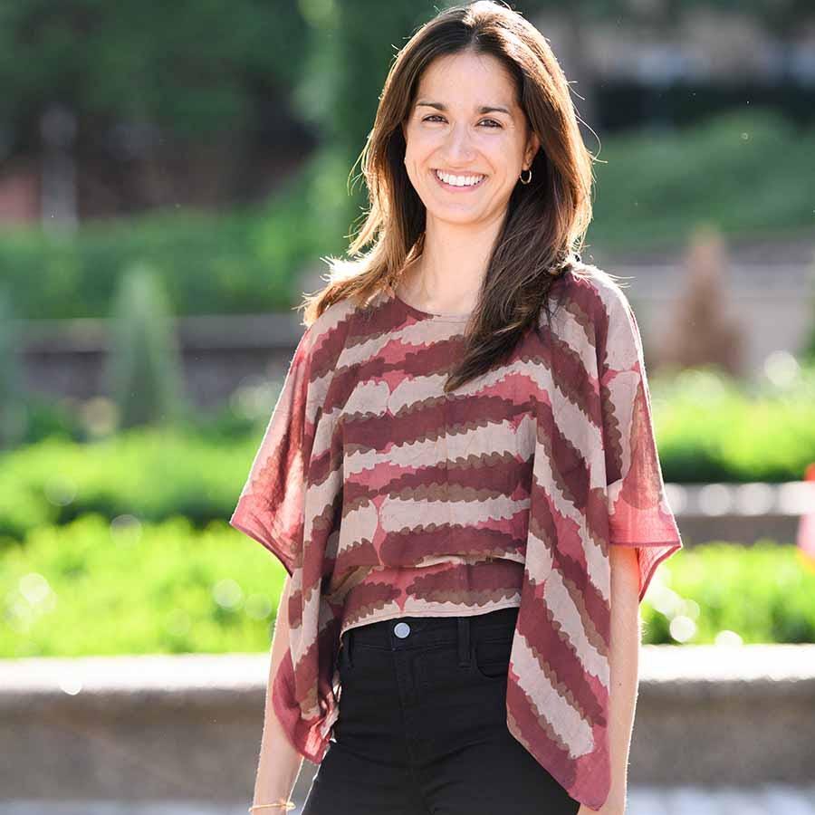 Block Printed Cotton Silk Crop Top, Boho Boxy Blouse in Burgundy Taupe, Handmade Women's Cropped Shirt - Aruba Top Sample Sale