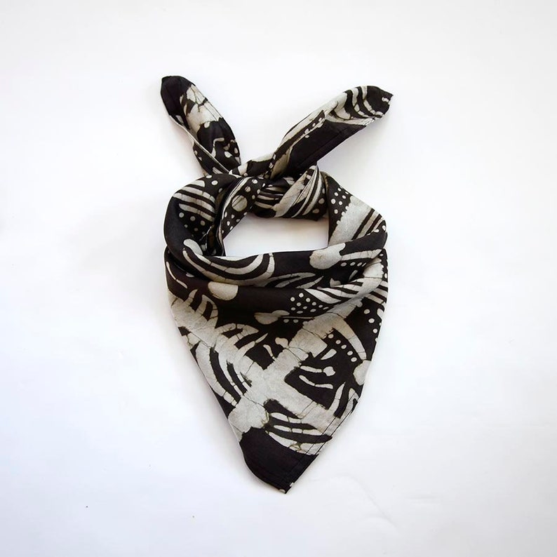 Black Bandana / Soft Cotton Silk Satin Neck Scarf / Plant Dyed Neckerchief / Hand block printed square scarf KATHAK image 3