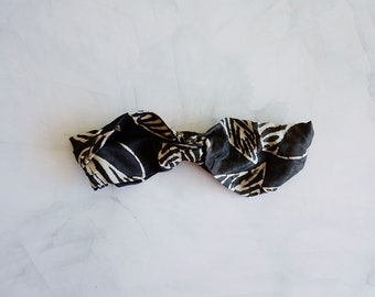 Black cotton silk satin soft on hair head band, block printed and naturally dyed horse print back to school hair wrap accessories - SAMEER