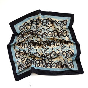 Blue and Black Bandana / Soft Cotton Silk Satin Neck Scarf / Plant Dyed Neckerchief / Hand block printed square scarf  - EXPRESSIONS sample