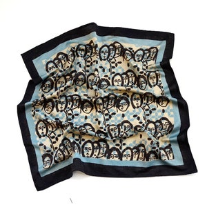 Pañuelo azul y negro / Pañuelo de satén de seda y algodón suave / Pañuelo teñido vegetal / Pañuelo cuadrado estampado a mano - Muestra EXPRESSIONS