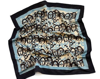 Blue and Black Bandana / Soft Cotton Silk Satin Neck Scarf / Plant Dyed Neckerchief / Hand block printed square scarf  - EXPRESSIONS sample