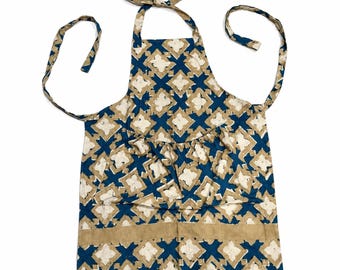 Indigo Block Print Organic Cotton Apron | Hopi