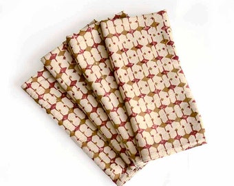 Block Print Cotton Napkins, Naturally dyed organic cloth, Eco Friendly Handmade Table Linens, Wedding Decor - Golden Hour