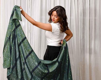Teal Scarf Cotton Silk Block Print Confetti Pattern Lightweight Fashion Wrap Shawl – Confetti