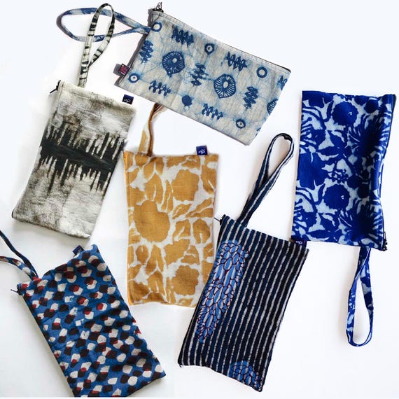 Zero Waste Organic Cotton Clutch, Hand Block Printed and Naturally