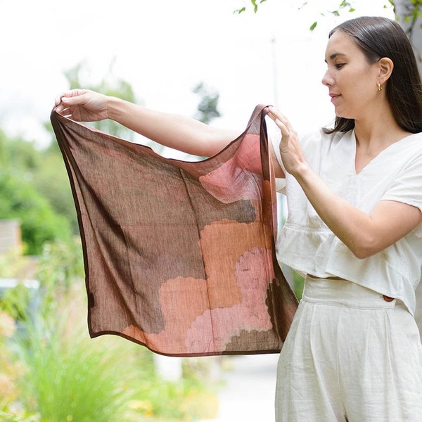 Hand Printed Pink Bandana sienna burnt orange Bandana Satin Scarf Plant Dyed Neckerchief block print neckerchief - WANDERLUST sample