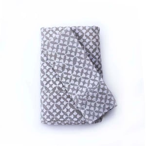 May include: A set of two gray and white patterned pillowcases. The pillowcases have a geometric design with a repeating pattern of small circles and squares.