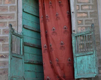 bohemian curtains coral rust window curtains window boho bedroom drapes home decor block print home living One panel - NAZAR Coral