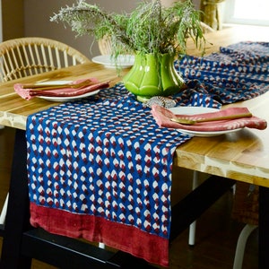 RED Diamond Print Red blue and white Table Runner Organic Cotton Linens Red wedding Decor Ichcha - Red Tops Runner