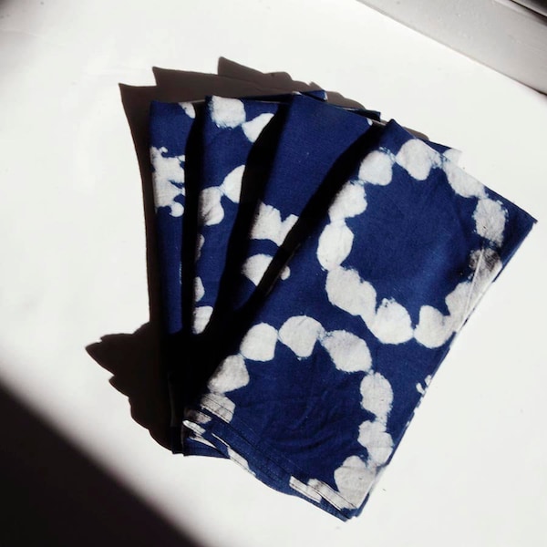 Dark Blue and White Block Printed Napkins / Geometric print / organic cotton natural plant dye vegan eco  -  CORE NAPKIN