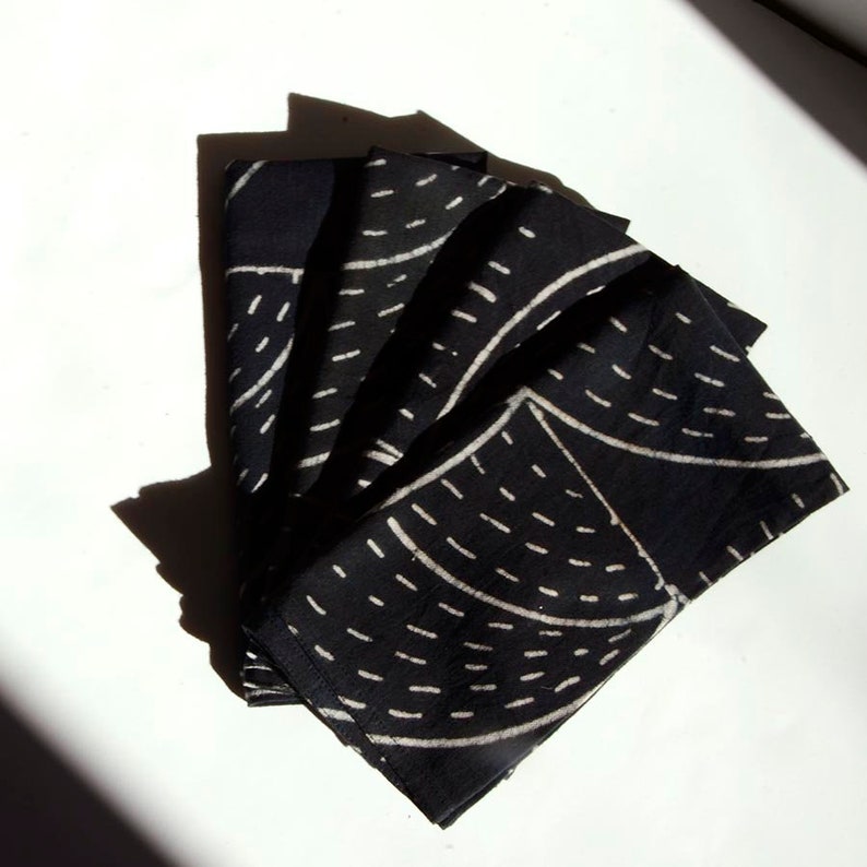 Black and white Stripe Fabric Napkin / block printed and Plant Dyed table lInens / reusable classic organic cotton NIMBU image 1