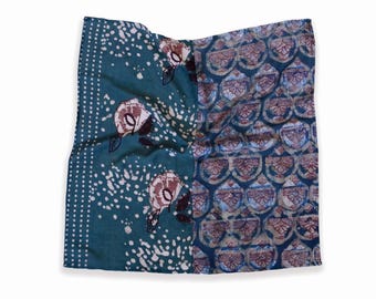Mixed Print Cotton Silk Bandana Hand Block Print Two Tone Head Scarf - Pearl