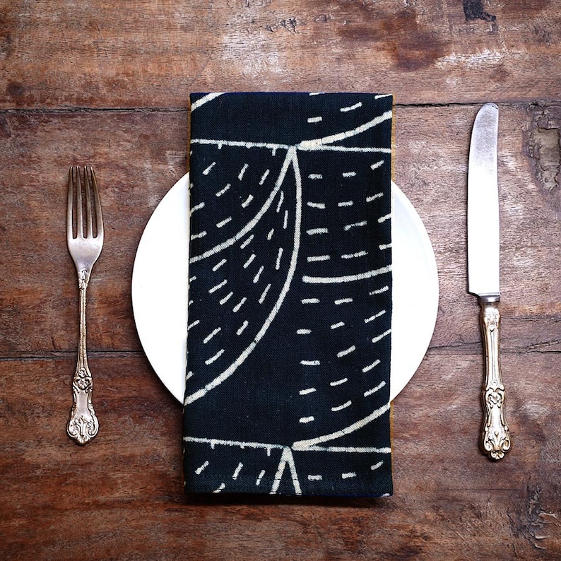 Black and white Stripe Fabric Napkin / block printed and Plant Dyed table lInens / reusable classic organic cotton NIMBU image 5
