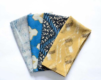 Coastal Organic Cotton Napkins Set of 4 Naturally Dyed Block Print Table Linen – Corfu